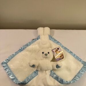 My Banky Hugs White Bear Plush Security Blanket Lovie Blue Satin Trim NEW